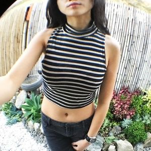 A+ ELLEN || Turtle Neck Striped Crop Top